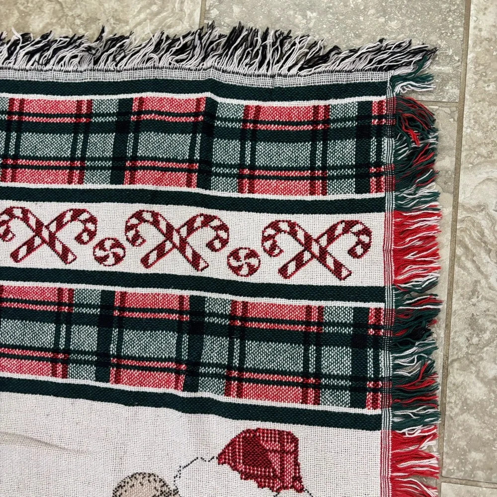 Crown Crafts Christmas Teddy Bears Woven Throw‎ Blanket Cotton Made in USA